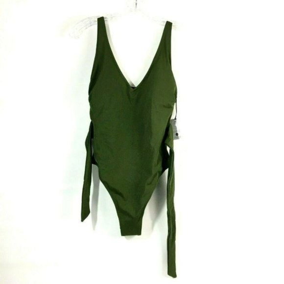 Shade & Shore Womens Plunge Tie Front Wrap One Piece Swimsuit Small 4-6 - Picture 2 of 7